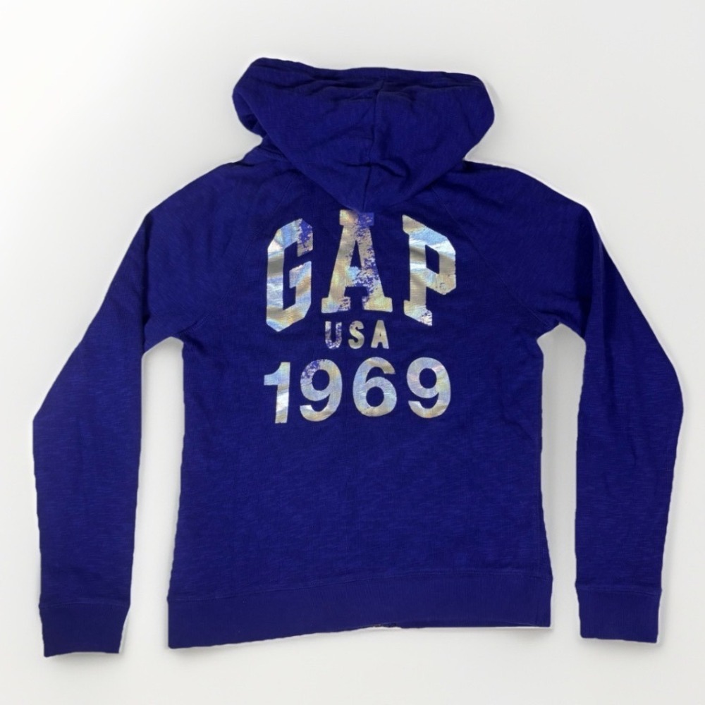 GAP Full Zip Hoodie‎ Sweatshirt Womens Small Royal Purple Pockets 1969 NYC USA